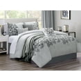 thumbnail image 1 of 12-Pc Bali Paisley Garden Floral Embroidery Striated Stripe Comforter Curtain Set Gray White King, 1 of 2