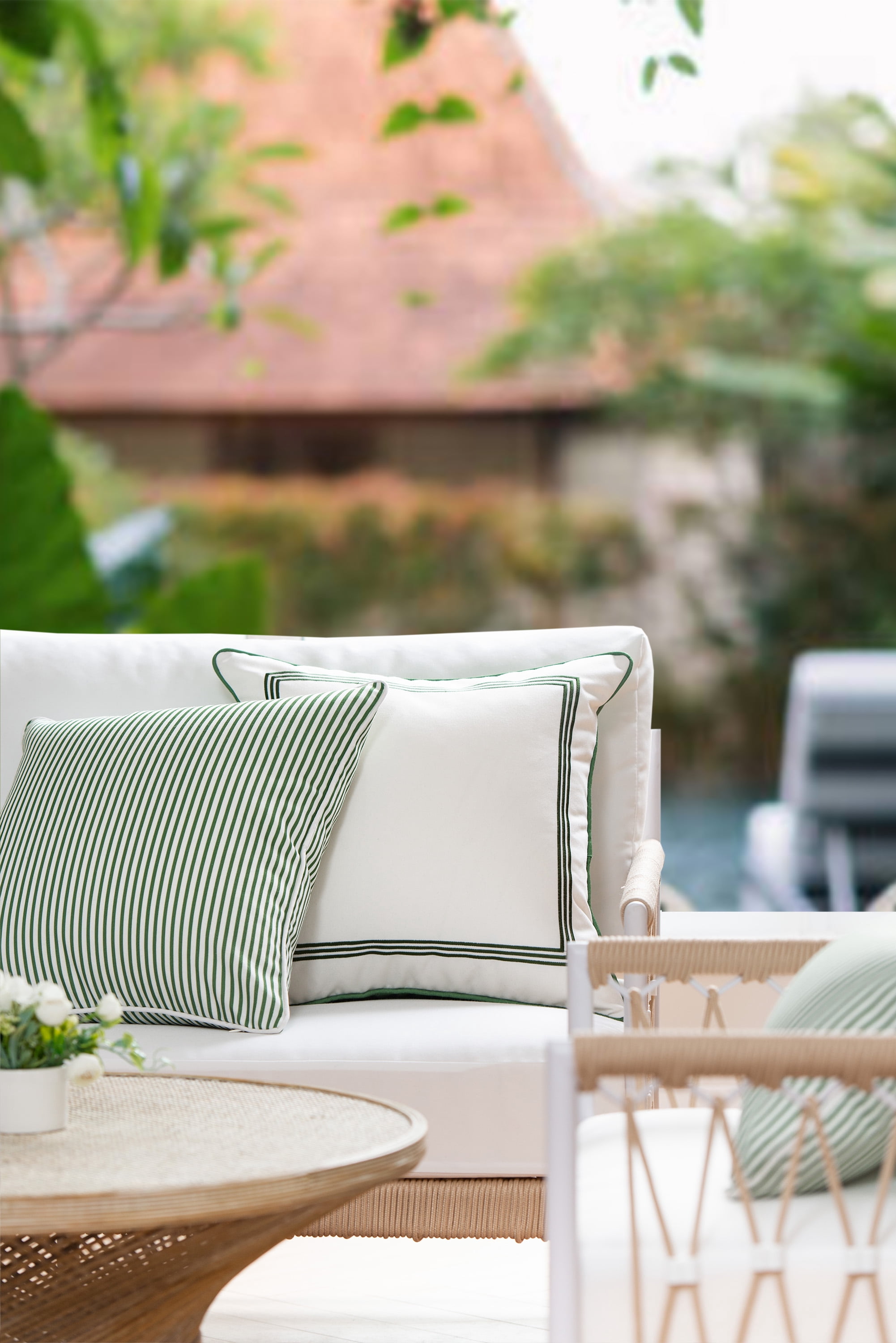 Hofdeco Premium Coastal Patio Indoor Outdoor Pillow Cover Only, 20"x20" Water Resistant for Backyard, Couch, Green Stripe