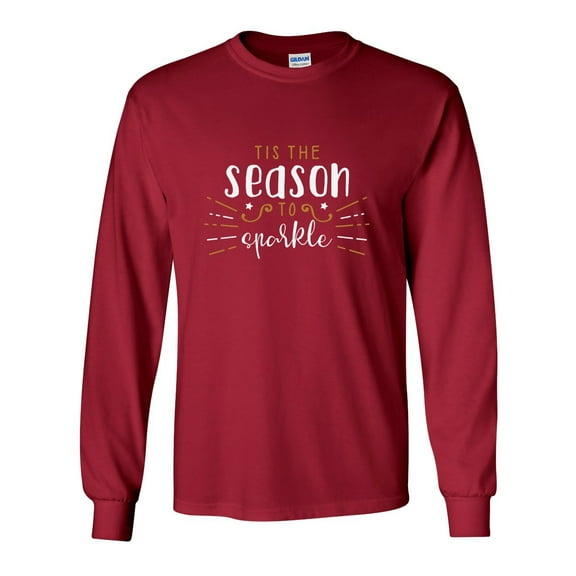 Tis the Season to Sparkle Happy New Year Festive Unisex Adult Long Sleeve T-shirt-Cardinal Red-large