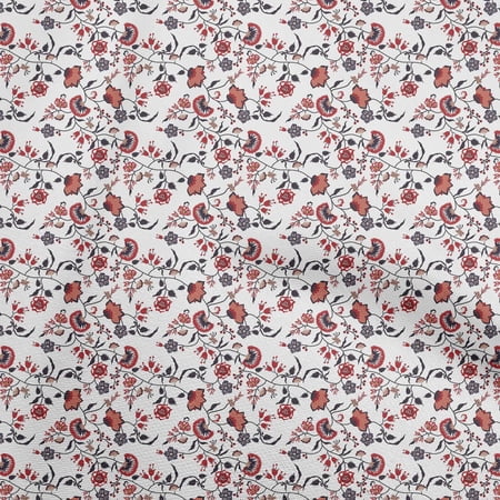 oneOone Cotton Cambric White Fabric Leaves & Clover Sewing Craft Projects Fabric Prints By Yard 42 Inch Wide-LR