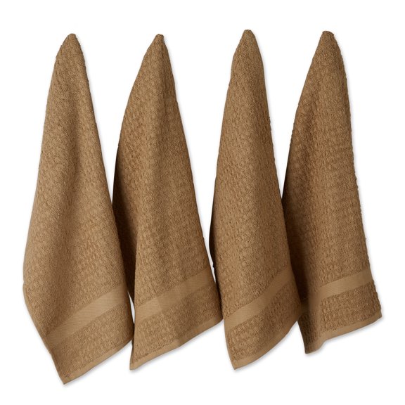 DII Cotton Solid Vintage Waffle Terry Dishtowels in Linen Brown (Set of 4)
