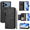 thumbnail image 1 of Zipper Wallet Case for iPhone 17 Pro Max with Card Slots & Wrist Strap, Flip Cover Stand Black, 1 of 5