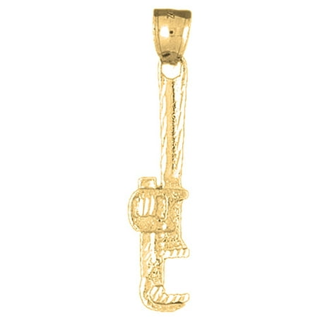 10K Yellow Gold Monkey Wrench Pendant - 39 mm