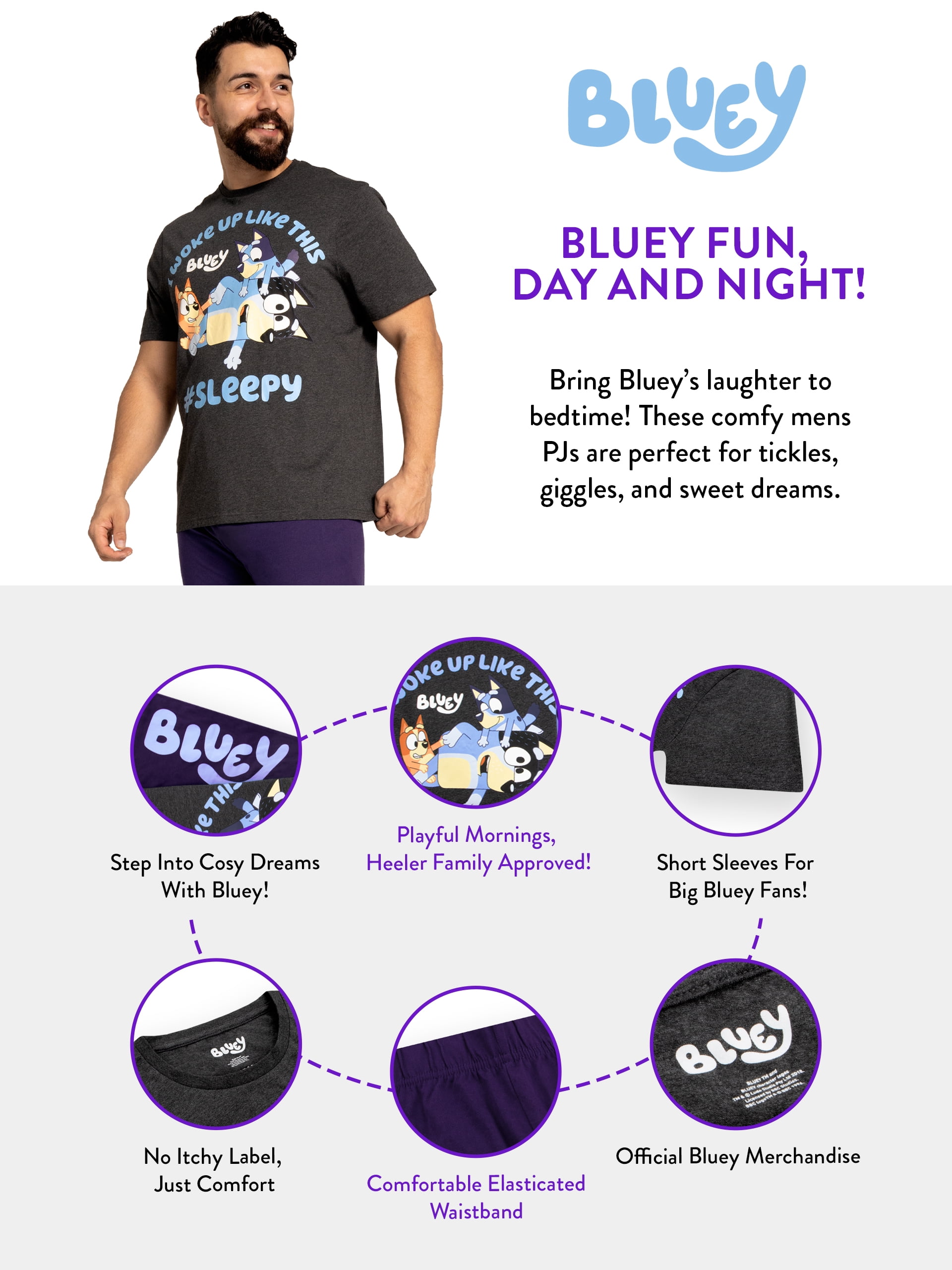 Bluey Mens Pajamas Blue Sizes Small To XX-Large