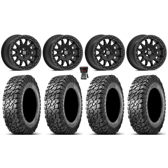 Valor V09 Beadlock 15" Wheels Black 34" Predator Tires Polaris RZR Turbo R & Pro R Ranger 1500 Xpedition