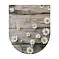 thumbnail image 6 of ZIATUBLES Toilet Lid Cover Washable Reusable Toilet Lid Cover Elastic Edges Soft Toilet Seat Lid Cover Fits Most Round Oval Elongated Toilets Bowl Lids for Bathroom Decor Accessory, Daisy Wood Grain, 6 of 6