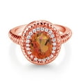thumbnail image 2 of Gem Stone King 2.06 Ct Oval Twilight Orange Mystic Quartz 18K Rose Gold Plated Silver Halo Engagement Ring (Size 6), 2 of 3