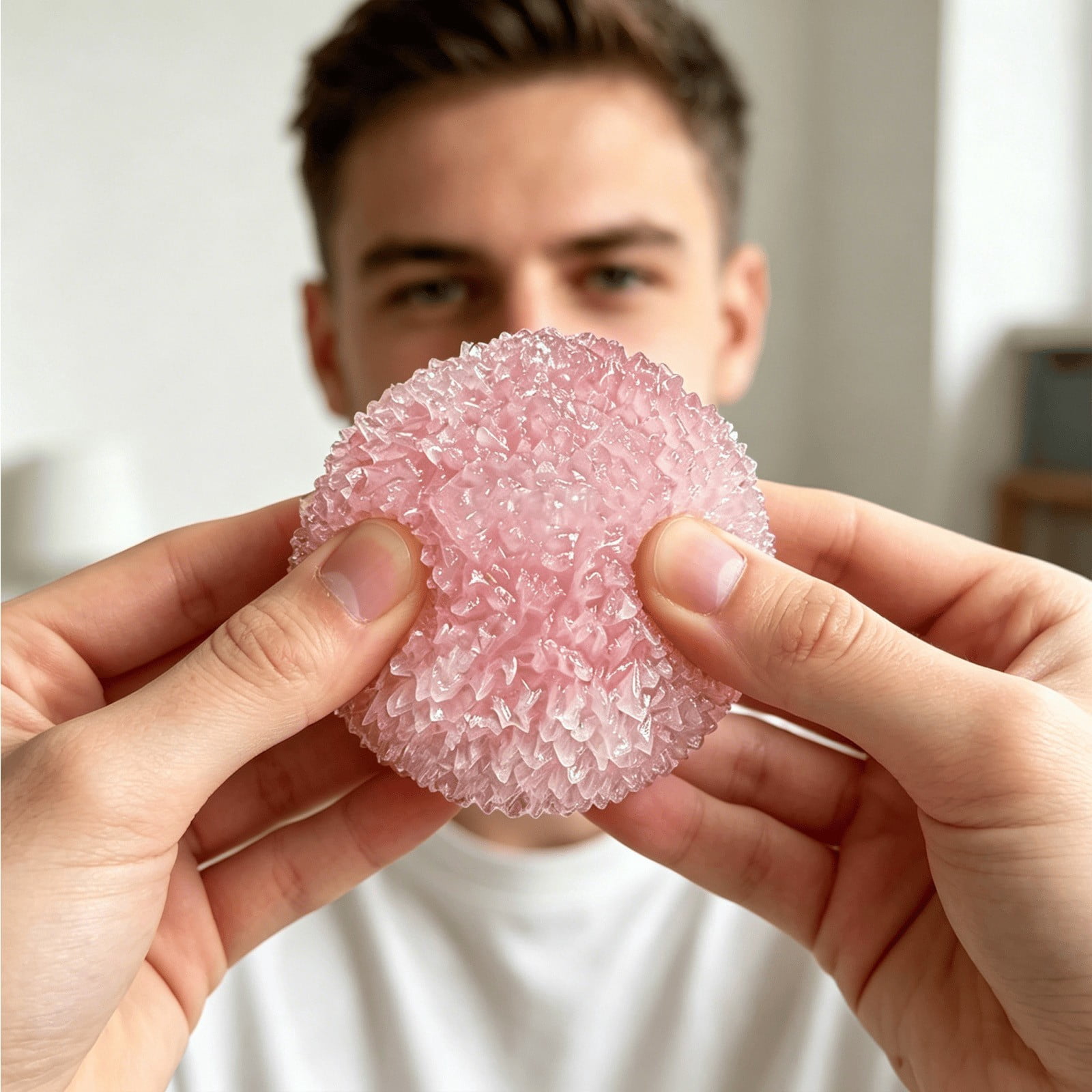 Crunchy Slushy Squishy Ball, Frost Textured Ice Skin Stress Relief Fidget Toy, Soft Sensory Squishies for Anxiety Relief, Cute Handmade Squeeze Toy for Kids Adults Party Supply Gift, Pink