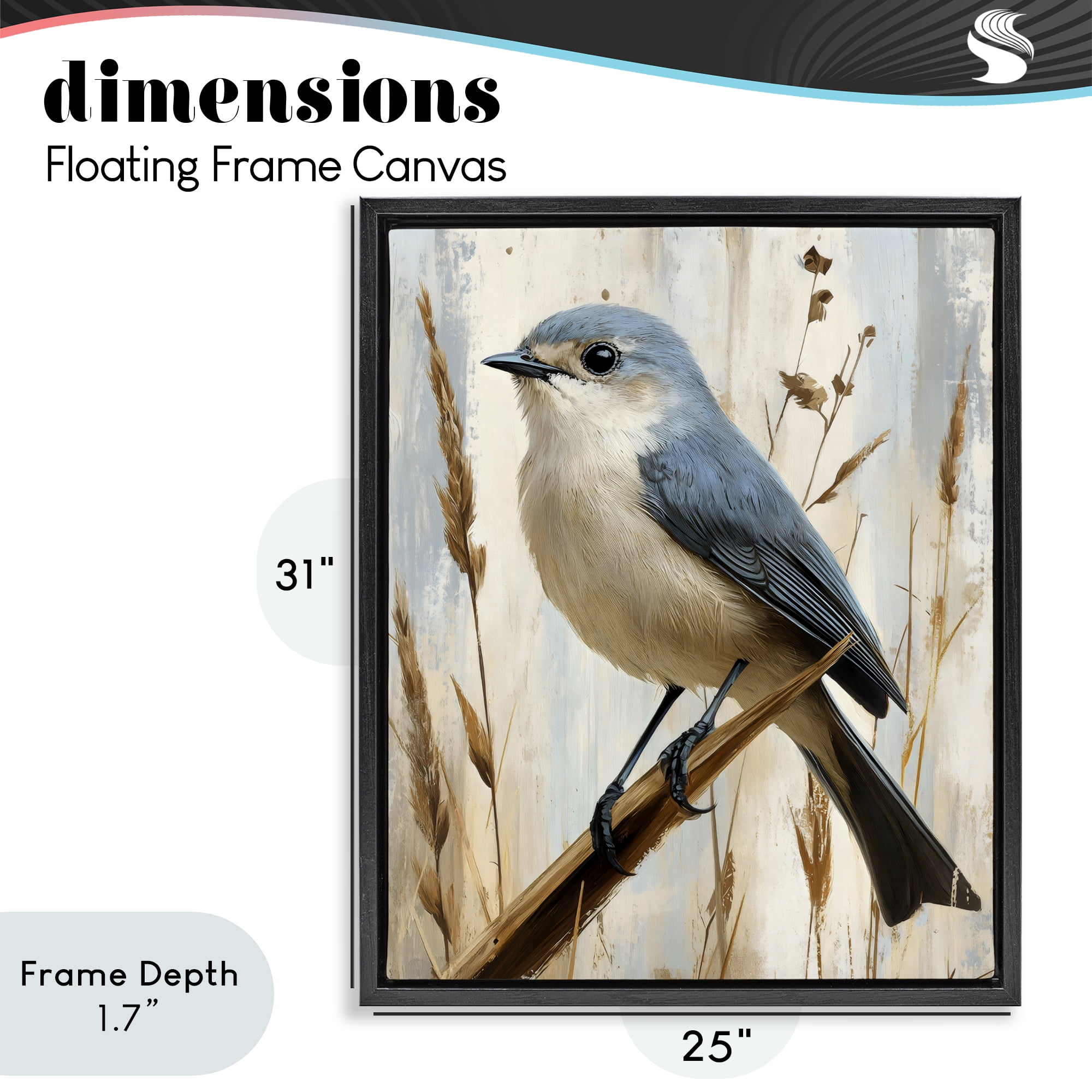 Stupell Industries Bluebird on Tall Glass Perch Black Framed Floater Canvas Wall Art, design by Creative Studio