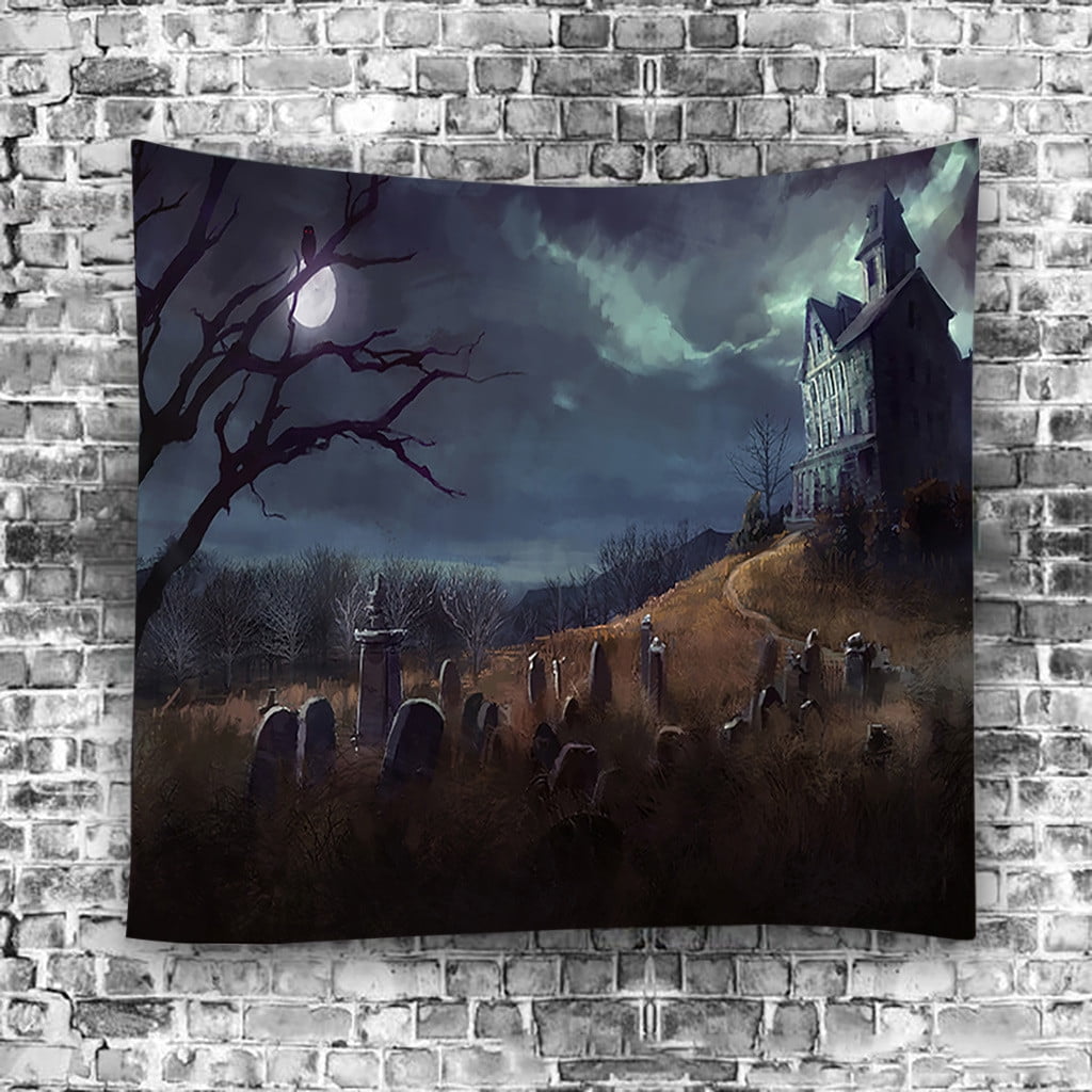 zhiyu tapestry with skull print background hanging on the bedroom wall