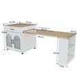 thumbnail image 2 of YIYADO 80" Extendable Kitchen Island with Dining Table, Wood Grain Countertop, Built-In Power Outlet, Mobile Cart with Storage Cabinet and 2 Drawers, White, 2 of 7