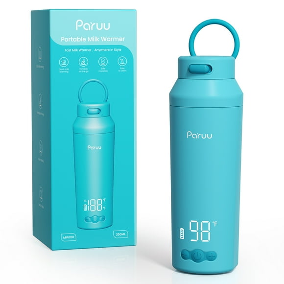 Paruu Chauffe-biberon Portable pour Voyage, Grand Ouverture Facile à Nettoyer, Chauffe-Lait Portable avec Chauffage Rapide, Contrôle de 7 Températures, 12 Oz
