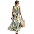 thumbnail image 2 of Xixirimido Vintage Lemon Birds Floral Print Maxi Dress for Women Crewneck Sleeveless A-line Casual Dresses Summer Beach Vacation Long Dresses Flowy Sundress with Pockets, Small, 2 of 7