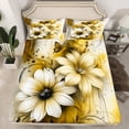 thumbnail image 2 of Manfei Retro Yellow Flower Full Size Sheets 4-Piece for Girls, Watercolor Floral, Gold Gray Ombre Sheet Sets, Super Cozy Room Decor, 2 of 7