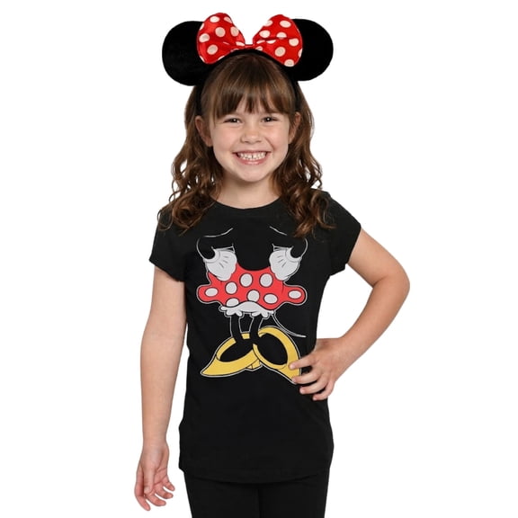 Minnie Mouse Girls Graphic Tee & Ears Shirt Set 2pc Detachable Cape Outfit