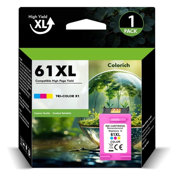 61XL Tri-color Ink Cartridges Compatible for HP 61 Tri-color Ink Work for Envy 4500 5530 4502 Officejet 4630 4635 Deskjet 1000 1010 1512 Printer (2 Pack)