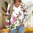 thumbnail image 1 of Heisall Women's Tops Spring Autumn 2025 New Arrival Long Sleeve V-Neck Loose Casual T-shirts with All-over Print Fashion, 1 of 5
