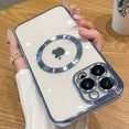 thumbnail image 6 of For iPhone 12 Pro Max Case Magnetic Compatible with MagSafe Built-in Camera Lens Protector Elegant Protection Clear Case for iPhone 12 Pro Max 6.7 Inches - Blue, 6 of 8