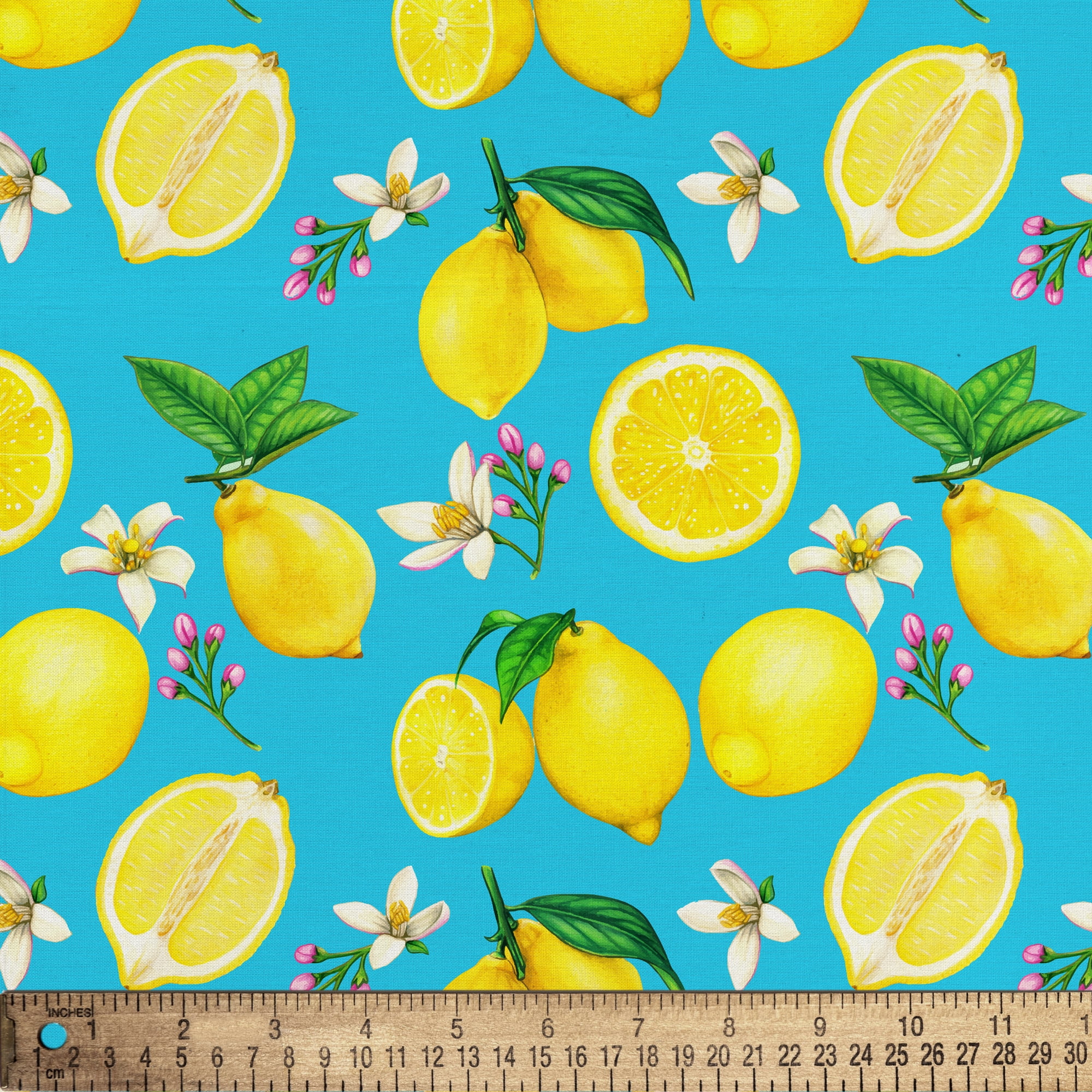 (2 pack) Half-Yard 100% Cotton Lemon Toss, Teal, Yellow, 44" Wide for Quilting & Sewing by David Textiles