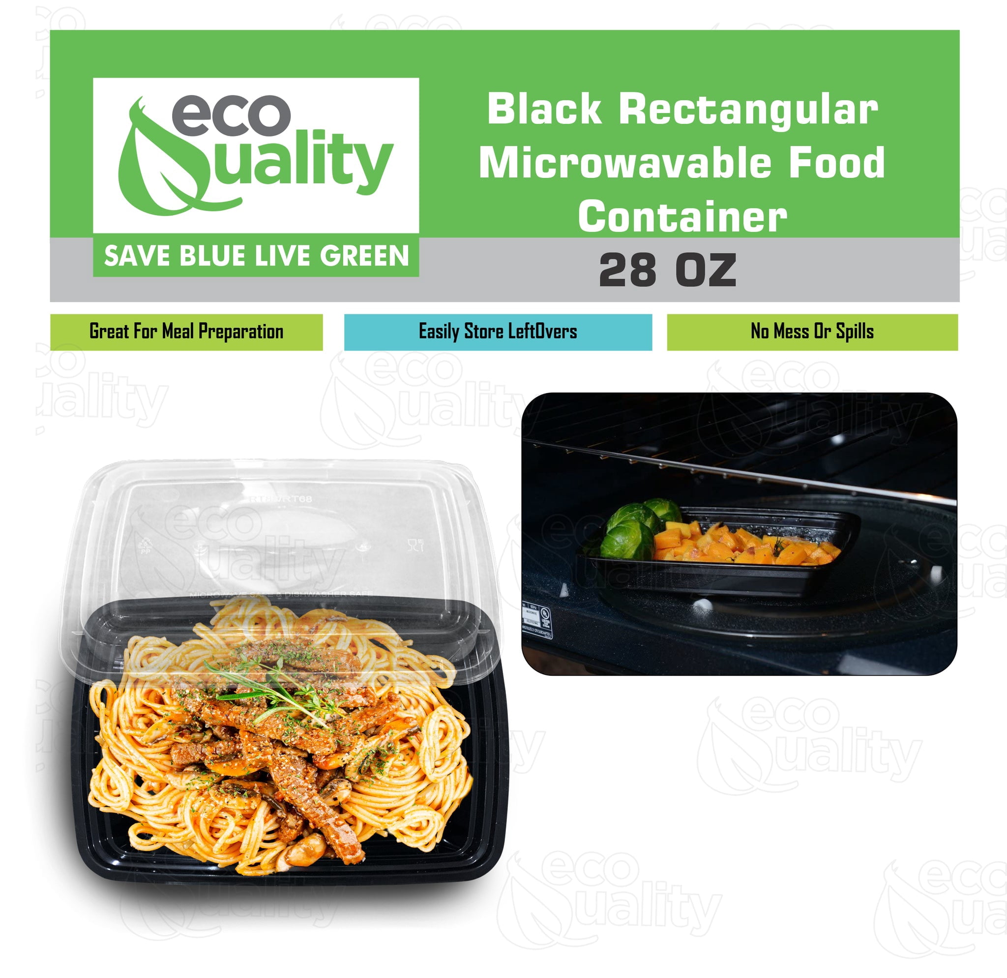 [100 PACK] Reusable 28 oz Food Storage Containers with Lids by EcoQuality Rectangular BPA Free Freezer, Microwave & Dishwasher Safe Airtight & Watertight Stackable, Lunch Meal Prep, To-Go, Bento Box