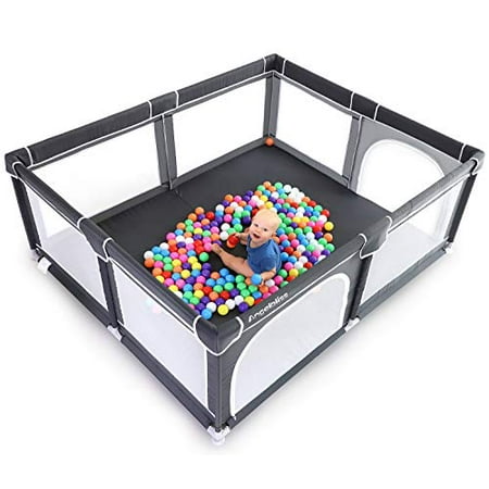 ANGELBLISS Baby Playpen, Extra Large Playard, Indoor & Outdoor Kids Activity Center with Anti-Slip Base, Sturdy Safety Play Yard with Super Soft Breathable Mesh,Kid's Fence for Infants Toddlers(Black)