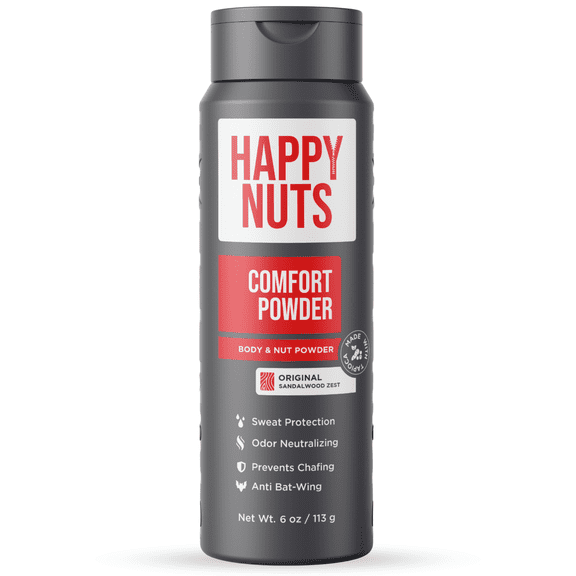 Happy Nuts Comfort Powder Anti Chafing Body Deodorant Powder for Men, Original, 6 oz.