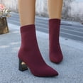 thumbnail image 6 of Women's Fashion Casual Knitted Sock Boots Square Toe Thick Heel Comfortable High Heel Winter Shoes for Outdoor and Indoor Wear, 6 of 9