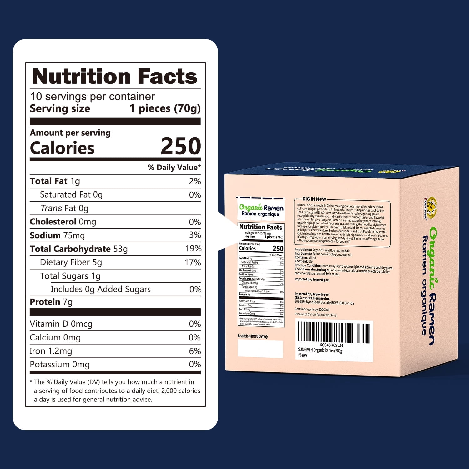 SUNGIVEN Organic Ramen Noodles, Healthy Low Sodium Noodles, Ready in 3 Minutes, Non-Fried Instant Noodles, No Additives or Preservatives, 2.46 OZ (Pack of 10) 24.69 Oz