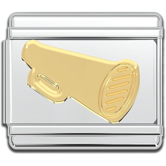 Fablinks Italian Bracelet Charms, 9mm Stainless Steel Charm Link for Women, Modular Jewelry Links for Men (Megaphone Gld)