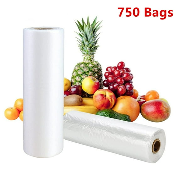 3 Rolls of 12" x 20" Plastic Produce On Roll Clear Bag for Grocery, Kitchen, Food, Fruit, Vegetable Storage (250 Bags per Roll)