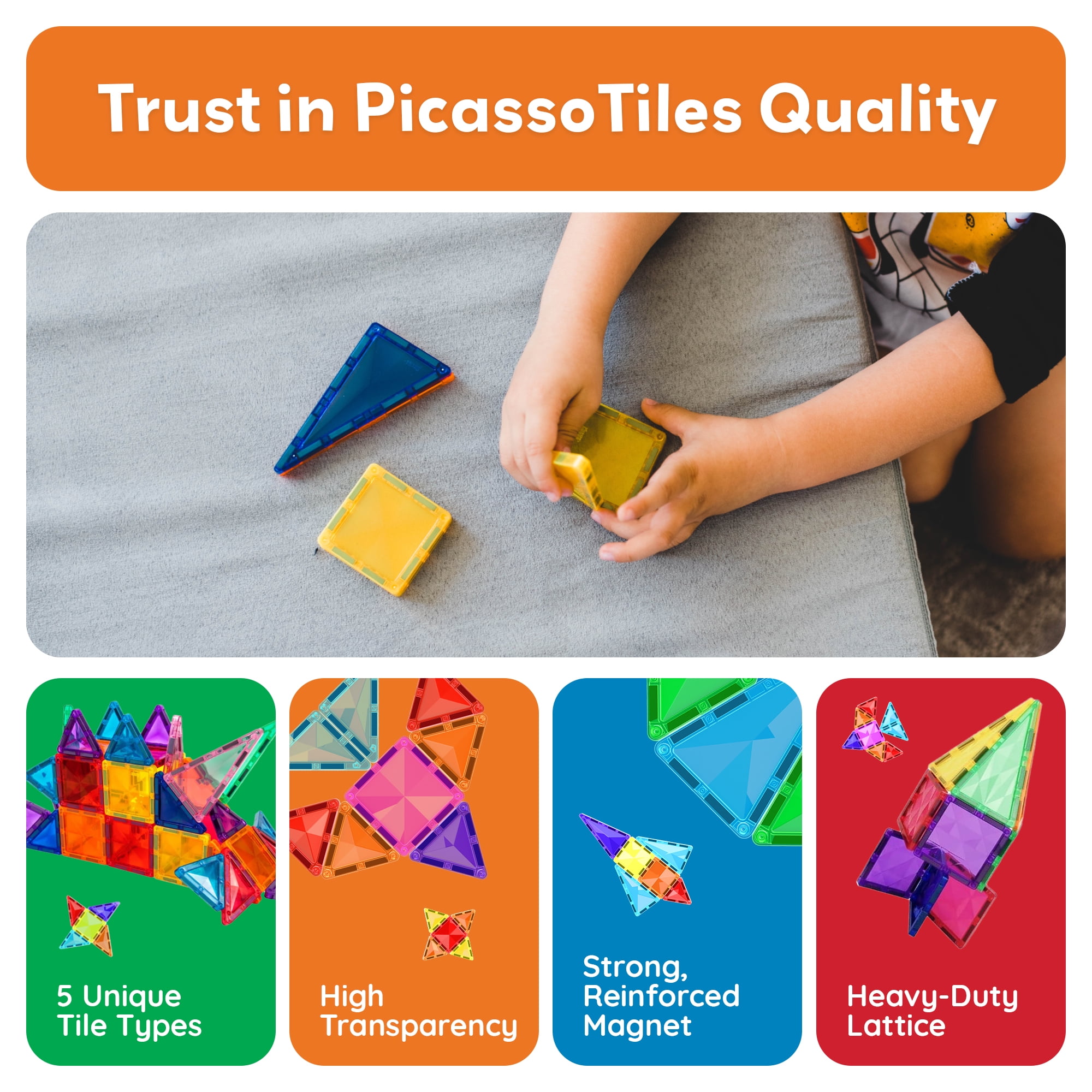 PicassoTiles 61PCS Mini Magnetic Tiles Diamond Set – Travel Size STEM Educational Building Blocks for Kids Toddler, Montessori Creative Learning Toy