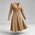 thumbnail image 5 of Fall Long Sleeve Dresses for Women Elegant V Neck Twist Front Waist Casual Midi Party Formal Wedding Guest Dress,Sizes S-2XL, 5 of 9
