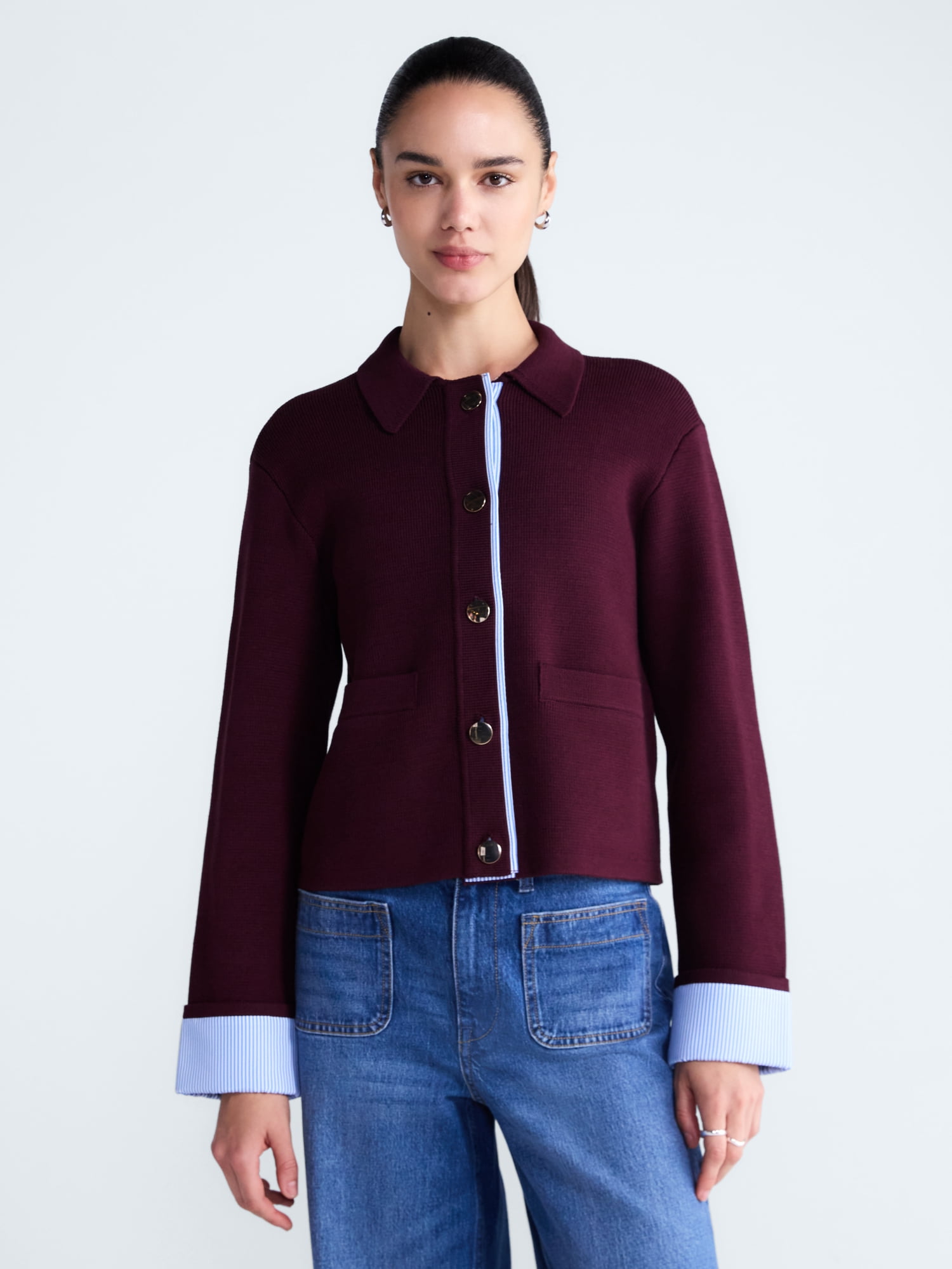 Free Assembly Women's and Women's Plus Cropped Sweater Jacket, Sizes XS-4X