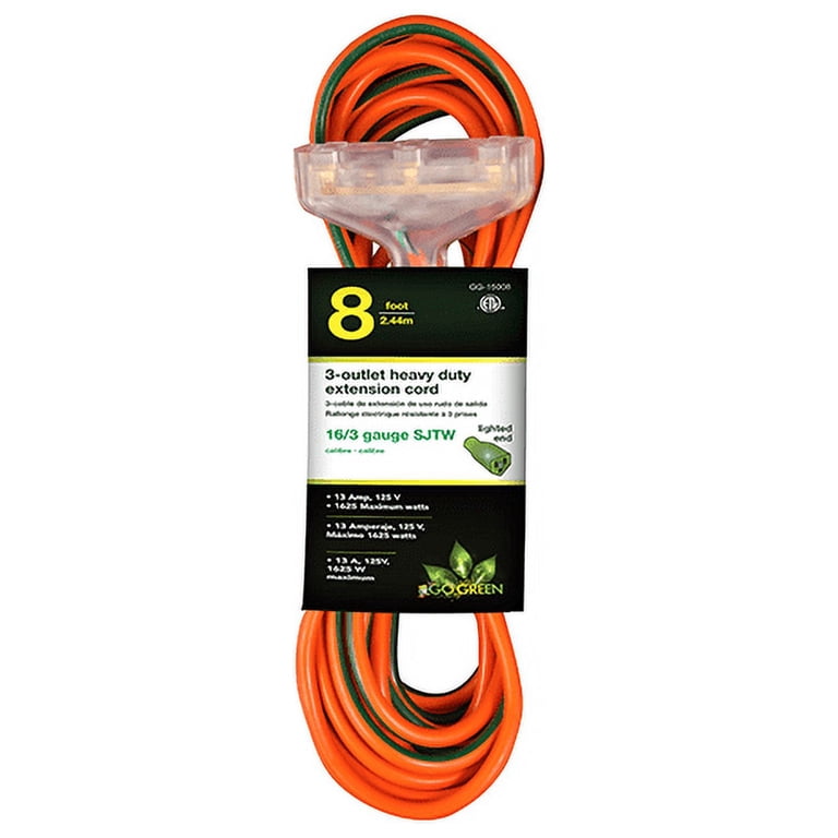 GoGreen Power 8 Ft 16/3 3-Outlet Extension Cord, Lighted photo 1