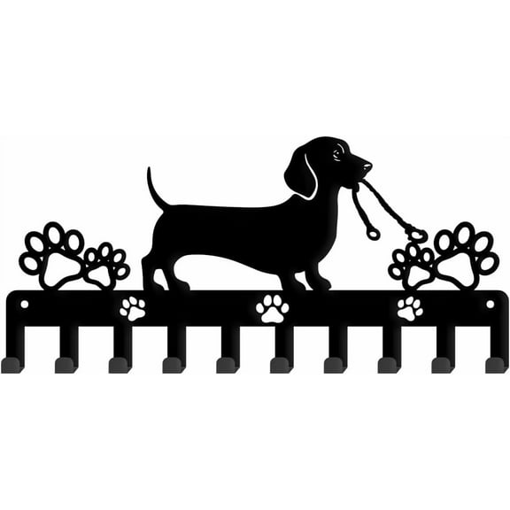 Dachshund Key Holder Dog Key Hooks Dog with Paw Print Key Rack with 10 Hooks Decorative Key Hanger Wall Mounted Hooks Personalized Key Organizer for Dog Leash Kitchen Wall Decor