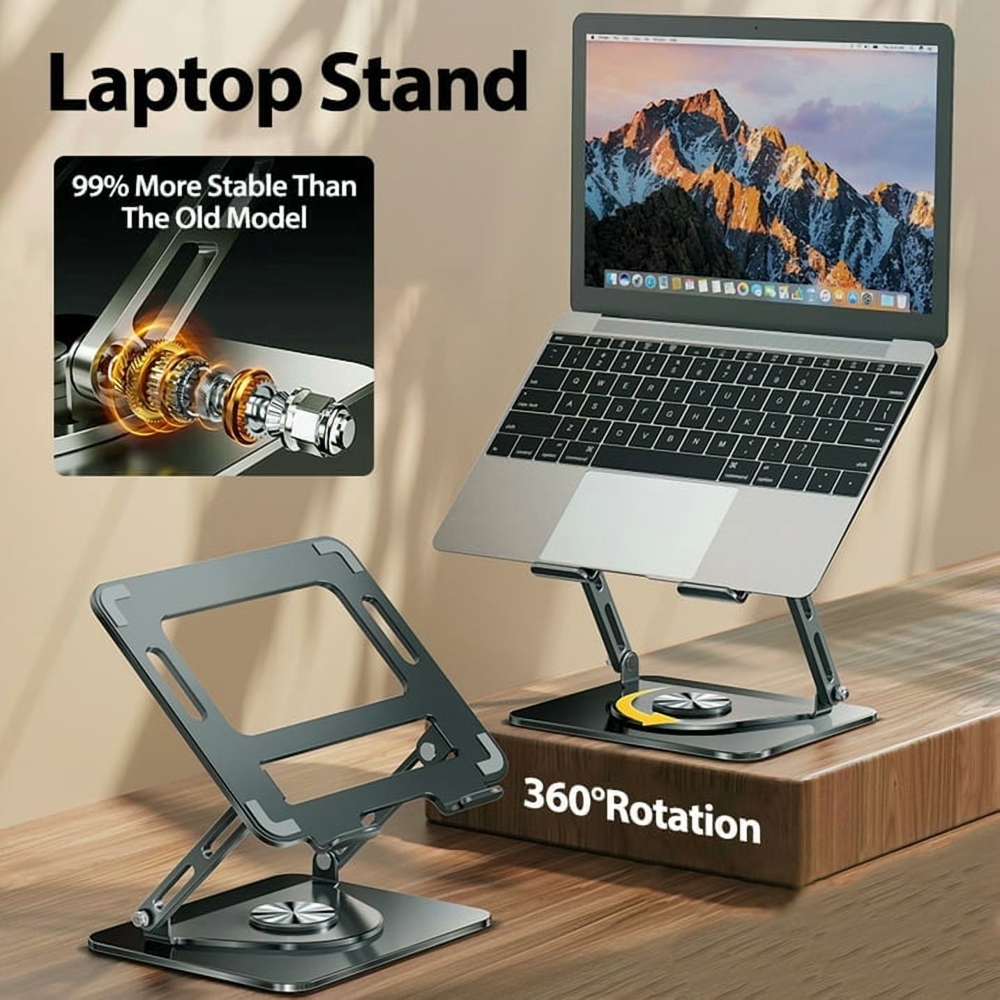 Vtin 360° Rotating Laptop Stand, Foldable Aluminum Laptop Desk Stand, Riser Holder Ergonomic Computer Stand for Laptop, Black