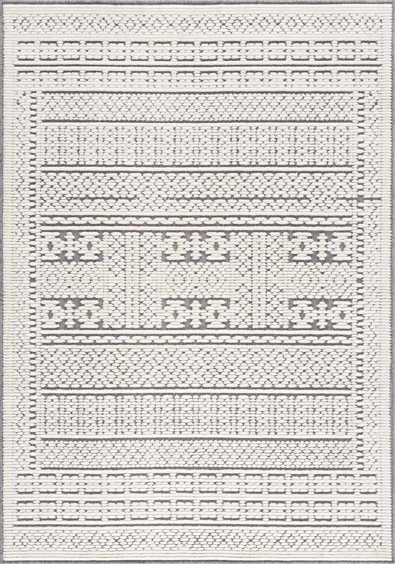 Hauteloom Bahar Living Room, Bedroom Machine Washable Area Rug - Bohemian Modern Farmhouse - Moroccan Transitional - Ivory, Gray, Off White - 7'10" x 10'1"