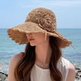 thumbnail image 5 of Floral Tie Wide Brim Hat, Straw Casual Sun Cap, Outdoor Travel Headwear, Women Light Comfortable Foldable Hat for Seaside Leisure Outing Summer Anti Sun Stylish Headgear,Khaki, 5 of 8