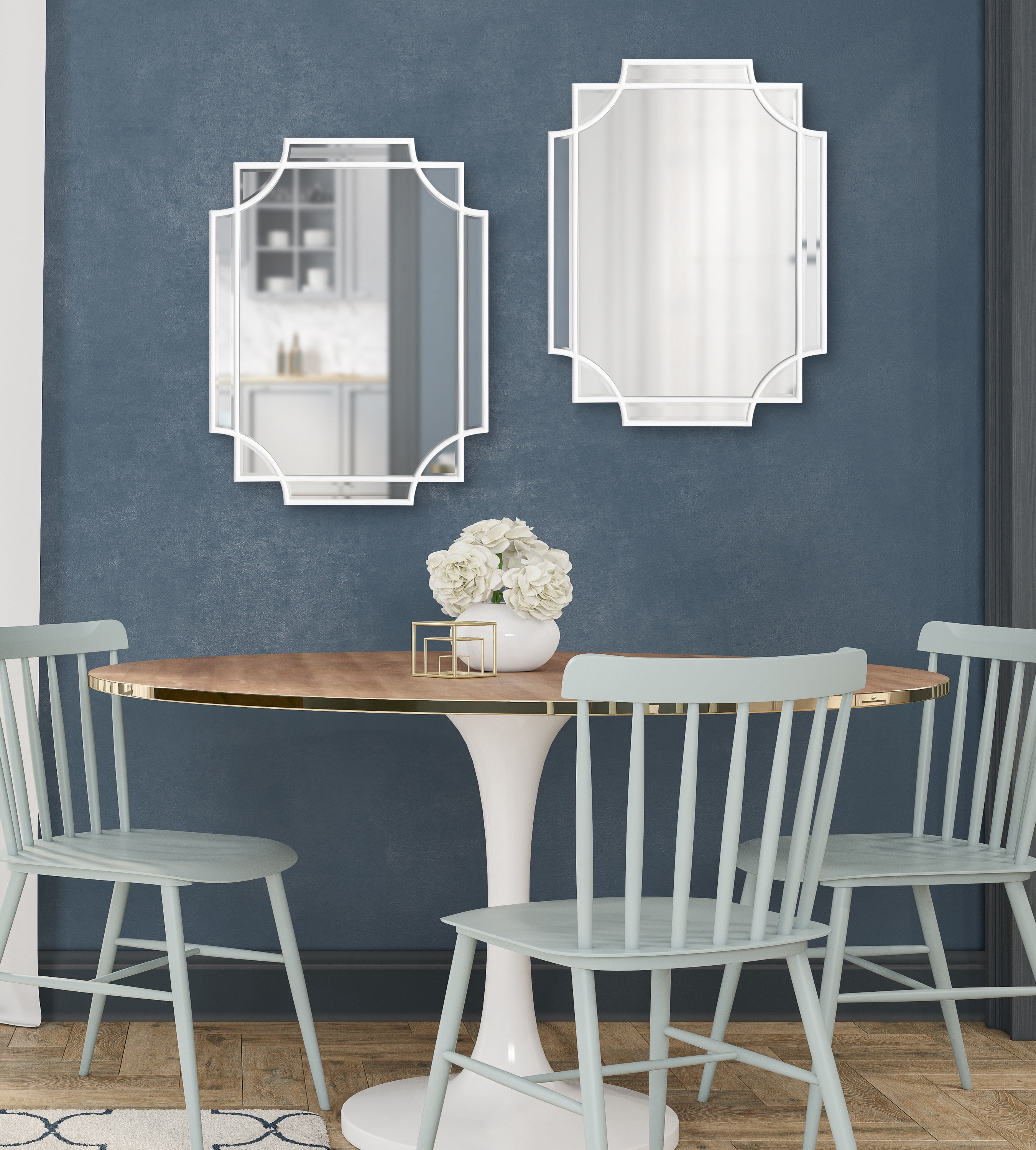 Kate and Laurel Minuette Glam Wall Mirror, 18 x 24, White, Boho-Chic Home Decor for Wall