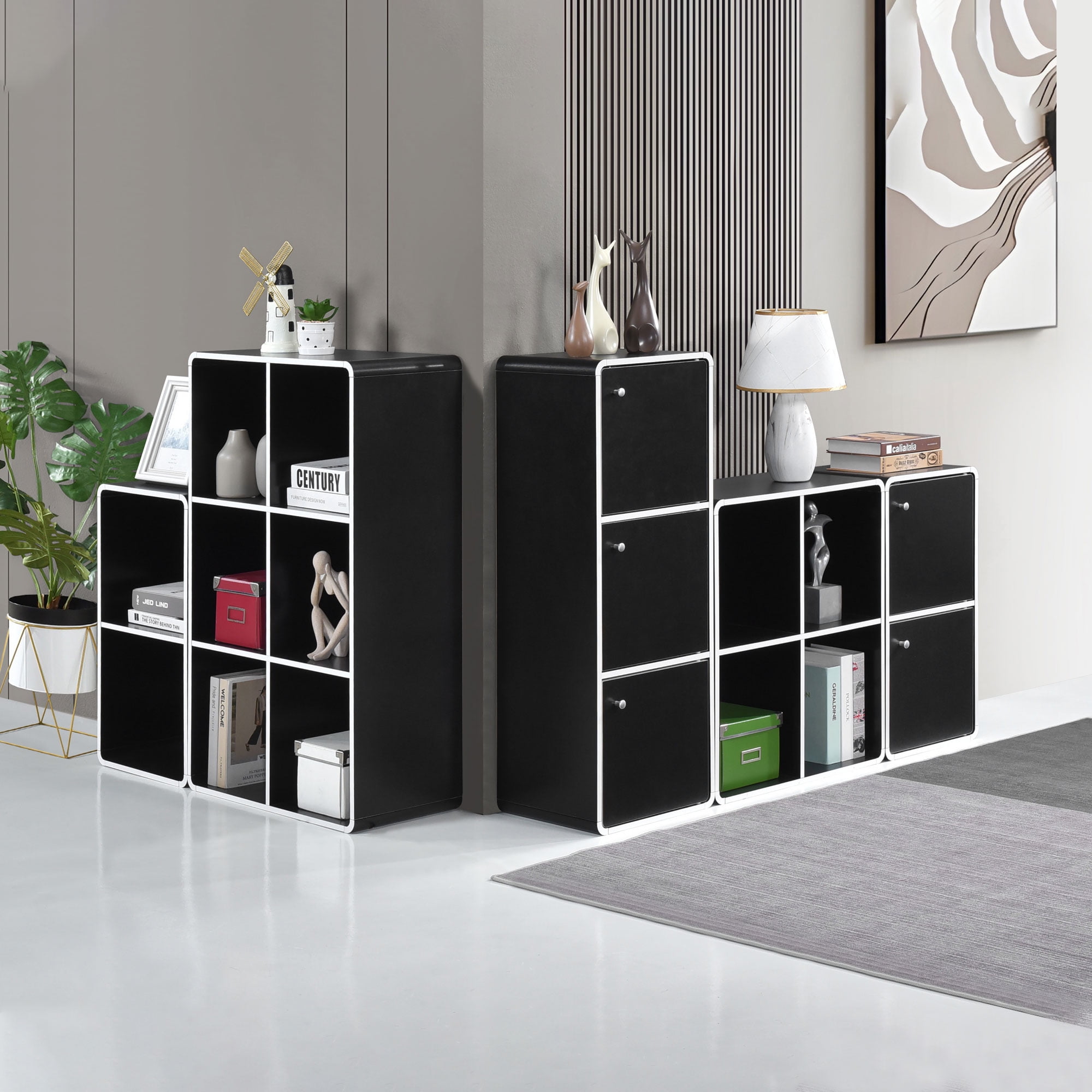 Kings Brand Furniture Dothan Wood 2-Cubed Closed Bookcase - Storage Shelf Organizer Bookshelf, Black