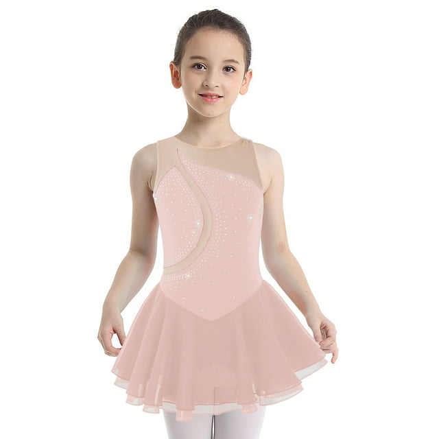Yeahdor Robe de Danse Moderne Sans Manches pour Filles, Robe de Patinage Artistique, Ballerine, 6-16 Ans, Rose 10