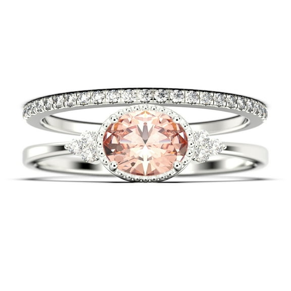 Gorgeous Art nouvea 1.90 Carat Oval Cut Morganite And Diamond Moissanite Engagement Ring, Dainty Morganite Wedding Ring, Bridal Rings Set in 925 Sterling Silver With 18k White Gold Plating