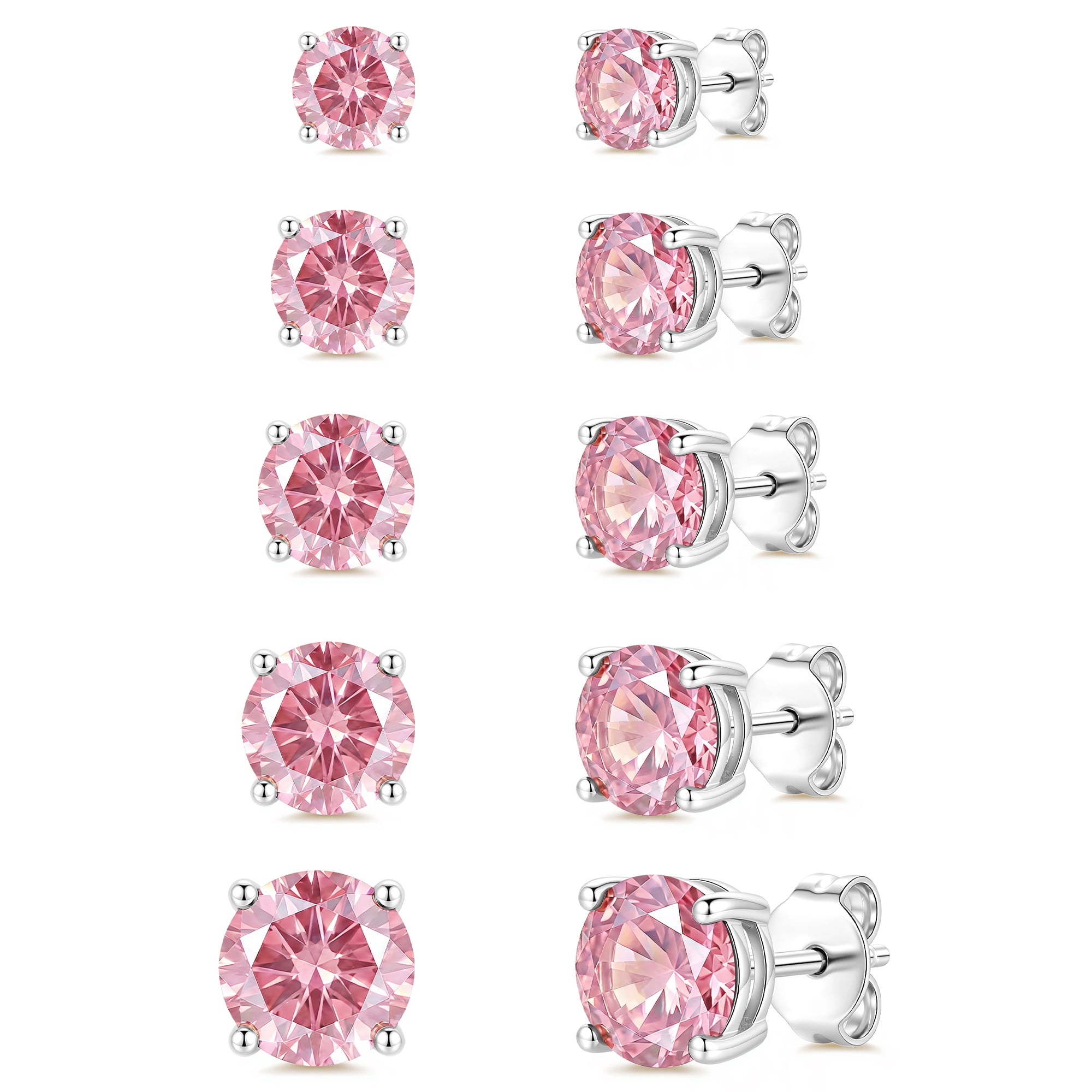 APSVO 5 Pairs 18K White Gold Plated Stud Earrings for Women S925 Sterling Silver Post October Birthstone Earrings Set with Pink Tourmaline Birthday Mother's Day Jewelry Gifts Mom Wife Age