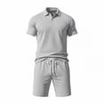 thumbnail image 2 of TaTaai Mens Two Piece Set Mens Solid Color Short Sleeve Shirt with Drawstring Shorts Casual Sports Summer Set Gift, 2 of 6