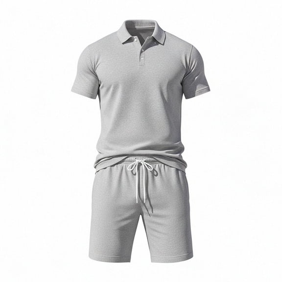 ZToonmas Men's 2 Piece Summer Outfit Set Short Sleeve Collared Shirt with Drawstring Shorts for Daily and Sports