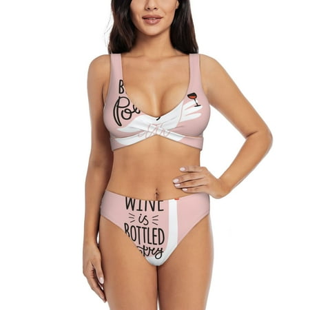 Balery Goose Holding Wineglass with Red Wine Women s Bikini Set - Sexy Two Piece Swimsuit with Adjustable Straps and High Waisted Bottoms-XX-Large