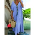 thumbnail image 1 of plus Size Women's Casual Loose V-Neck Solid Long Dress Spring Summer Pleated Big Size Women's Dress, 1 of 5