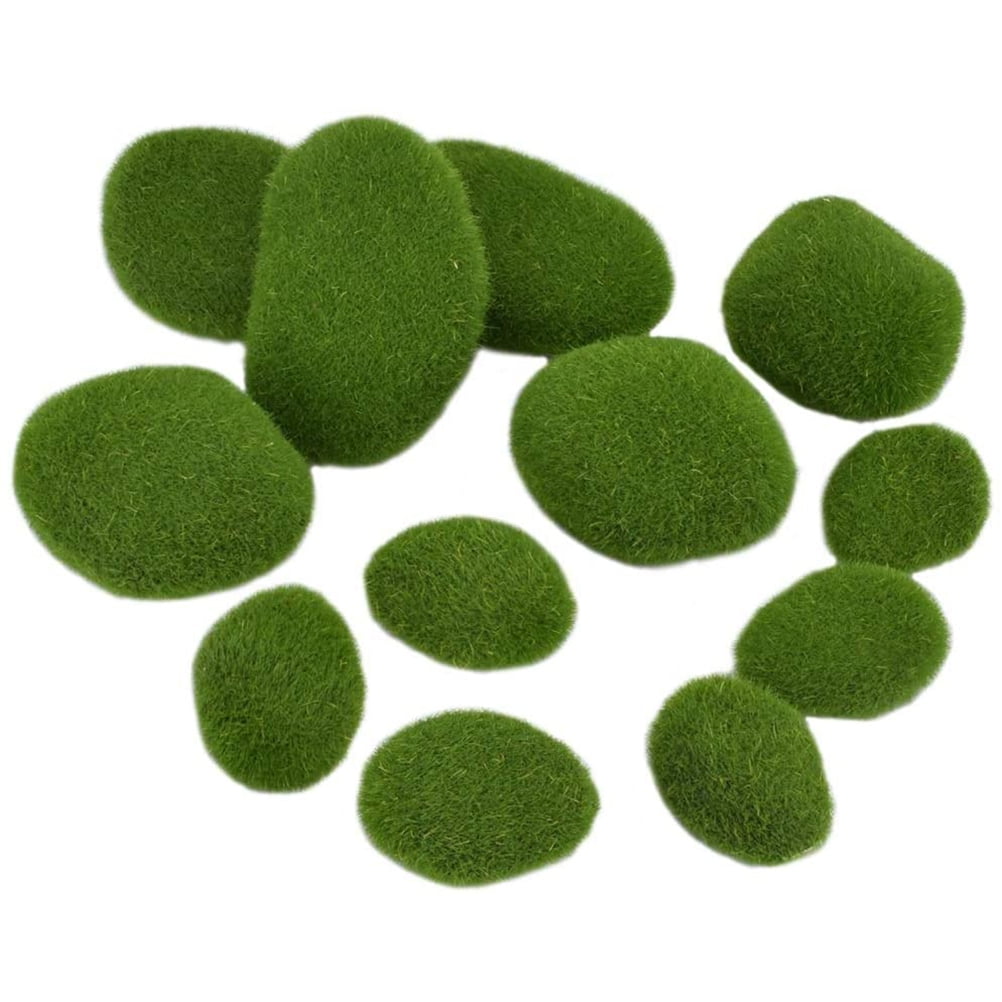 Valatala 12 Pcs Artificial Moss Stones Moss Ball Small Middle Big Moss Rock Green  Moss Balls Decorative Simulation Moss for Flower Pot Garden 