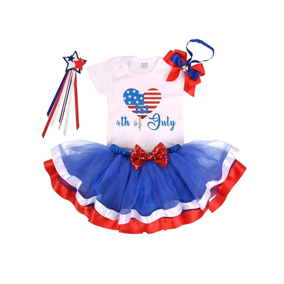Loliuicca Baby Girl 4th of July Outfits Romper Tutu Skirt Headband Wand