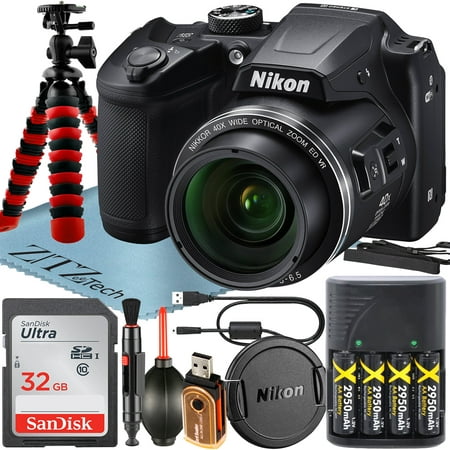 Nikon COOLPIX B500 Digital Camera (Black) with 16MP 40x Optical Zoom, SanDisk 32GB Memory, Tripod, Batteries and ZeeTech Bundle